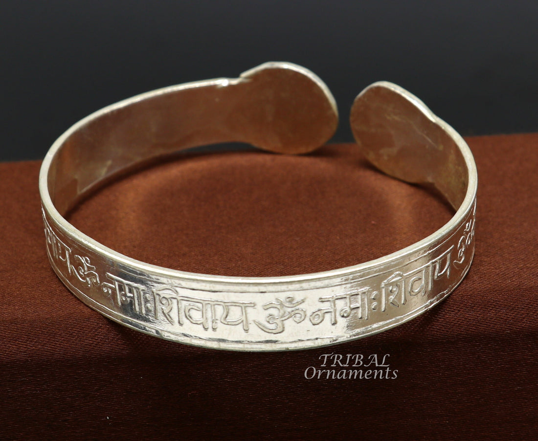 925 sterling silver handmade design Divine shiva mantra "Aum namah shivay" Bangle cuff bracelet kada, best unisex tribal jewelry cuff137 - TRIBAL ORNAMENTS