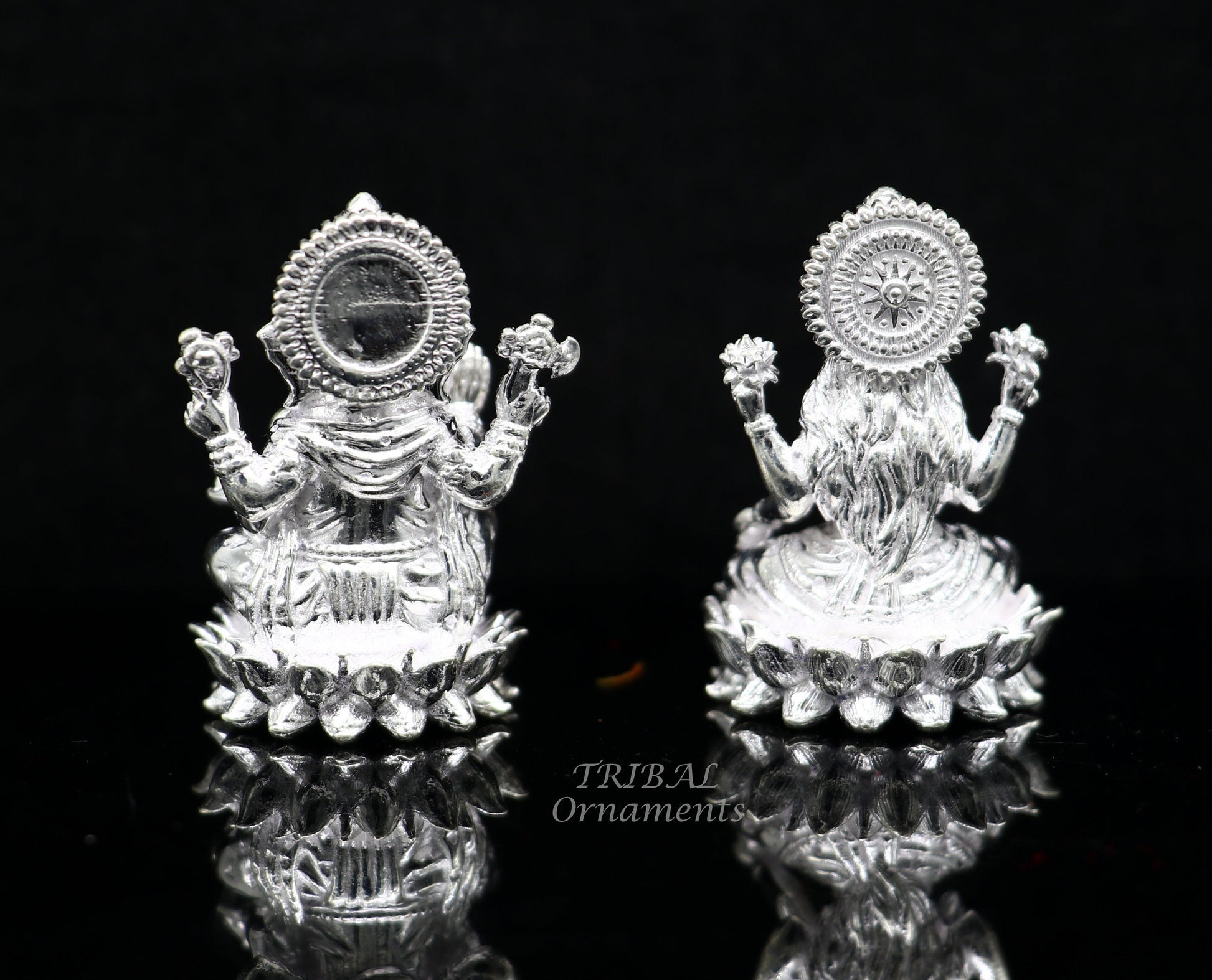 1.5" 925 Sterling silver handmade gorgeous Hindu idols Laxmi and Ganesha statue, puja article figurine, home décor Diwali puja gift art557 - TRIBAL ORNAMENTS