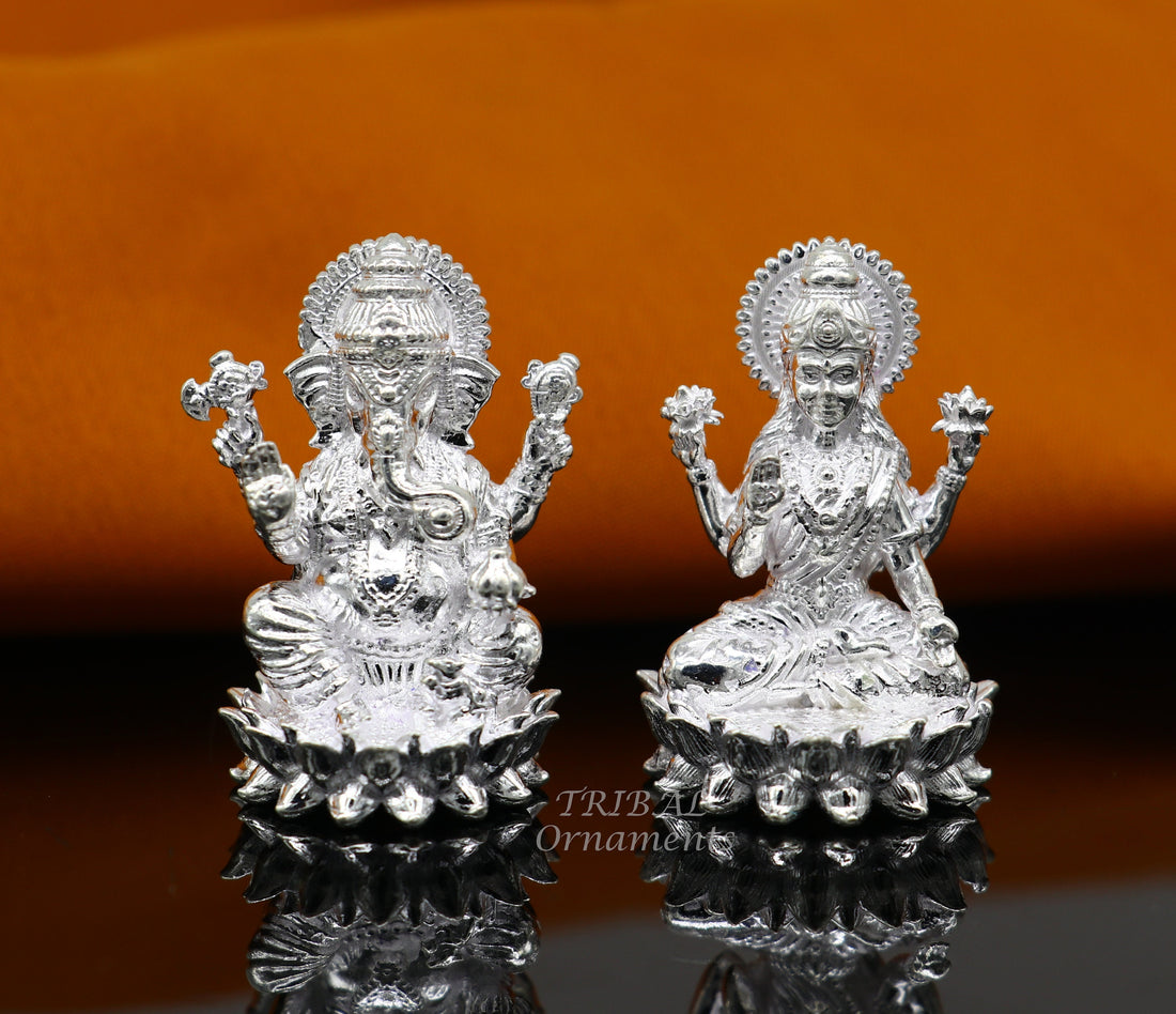 1.5" 925 Sterling silver handmade gorgeous Hindu idols Laxmi and Ganesha statue, puja article figurine, home décor Diwali puja gift art557 - TRIBAL ORNAMENTS