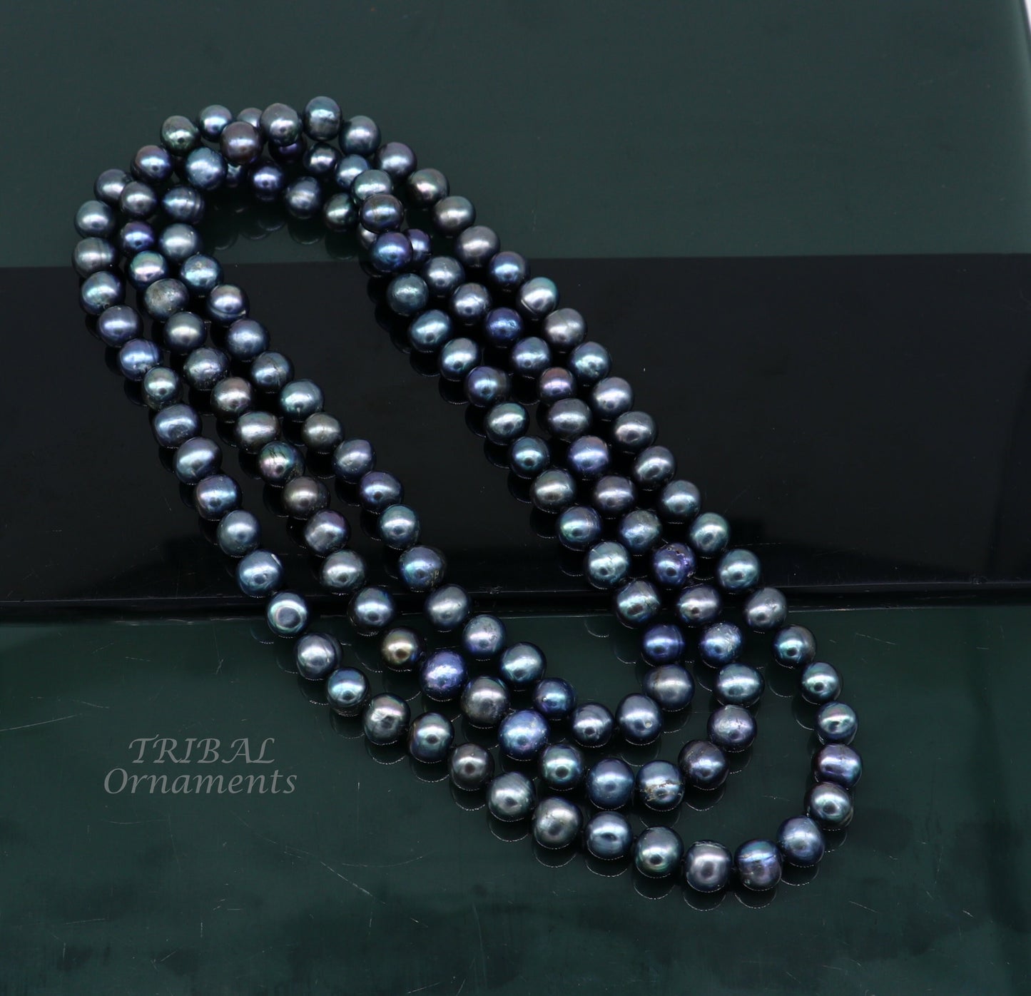9mm 716 carats fresh water pearl dark gray bright shining beaded 48 inches  necklace chain, looking gorgeous brides groom jewelry pnec01 - TRIBAL ORNAMENTS
