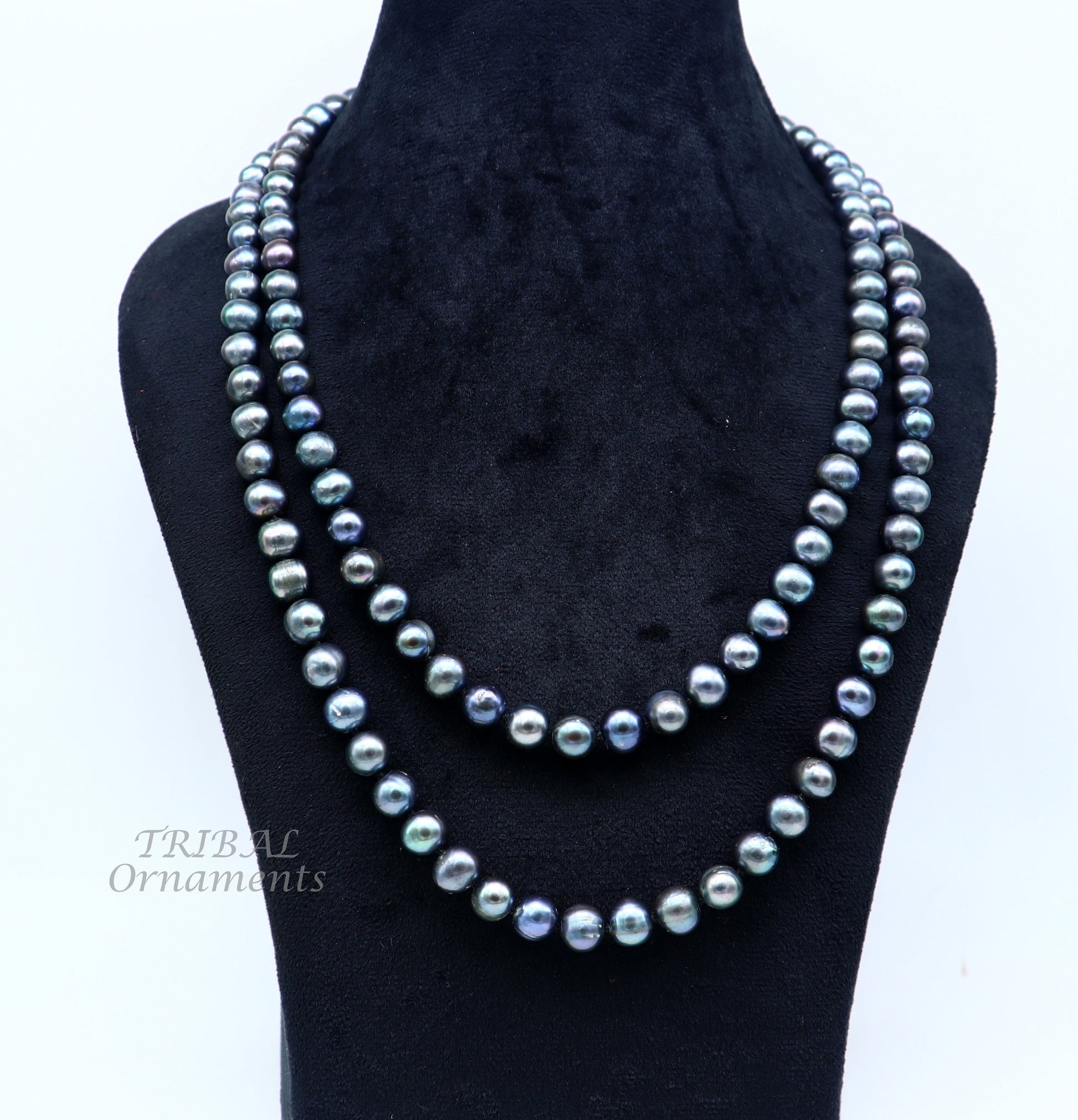 9mm 716 carats fresh water pearl dark gray bright shining beaded 48 inches  necklace chain, looking gorgeous brides groom jewelry pnec01 - TRIBAL ORNAMENTS