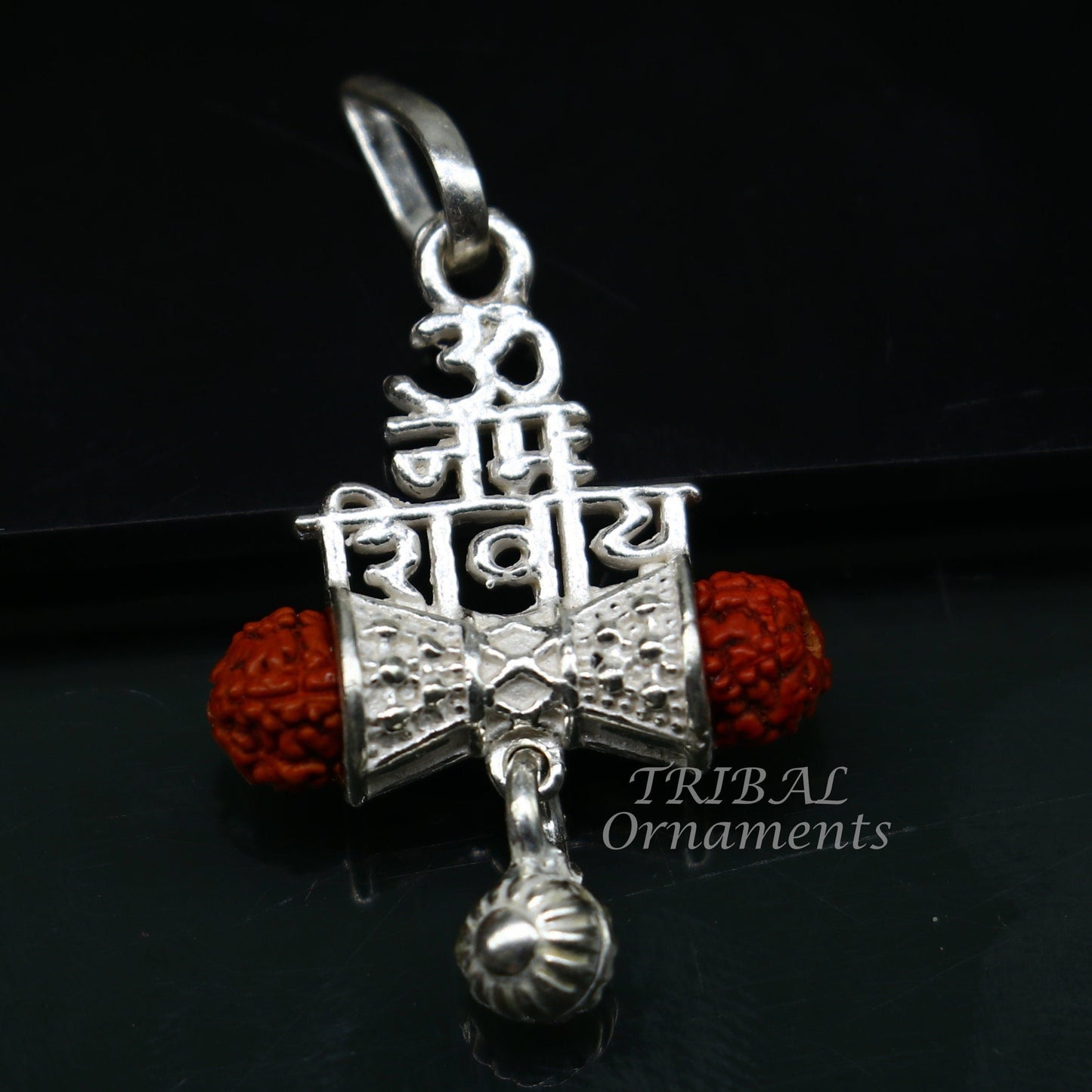 925 sterling silver handmade Lord shivay design rudraksha pendant gorgeous hanging drops ,excellent "aum namah shivay" pendant nsp546 - TRIBAL ORNAMENTS