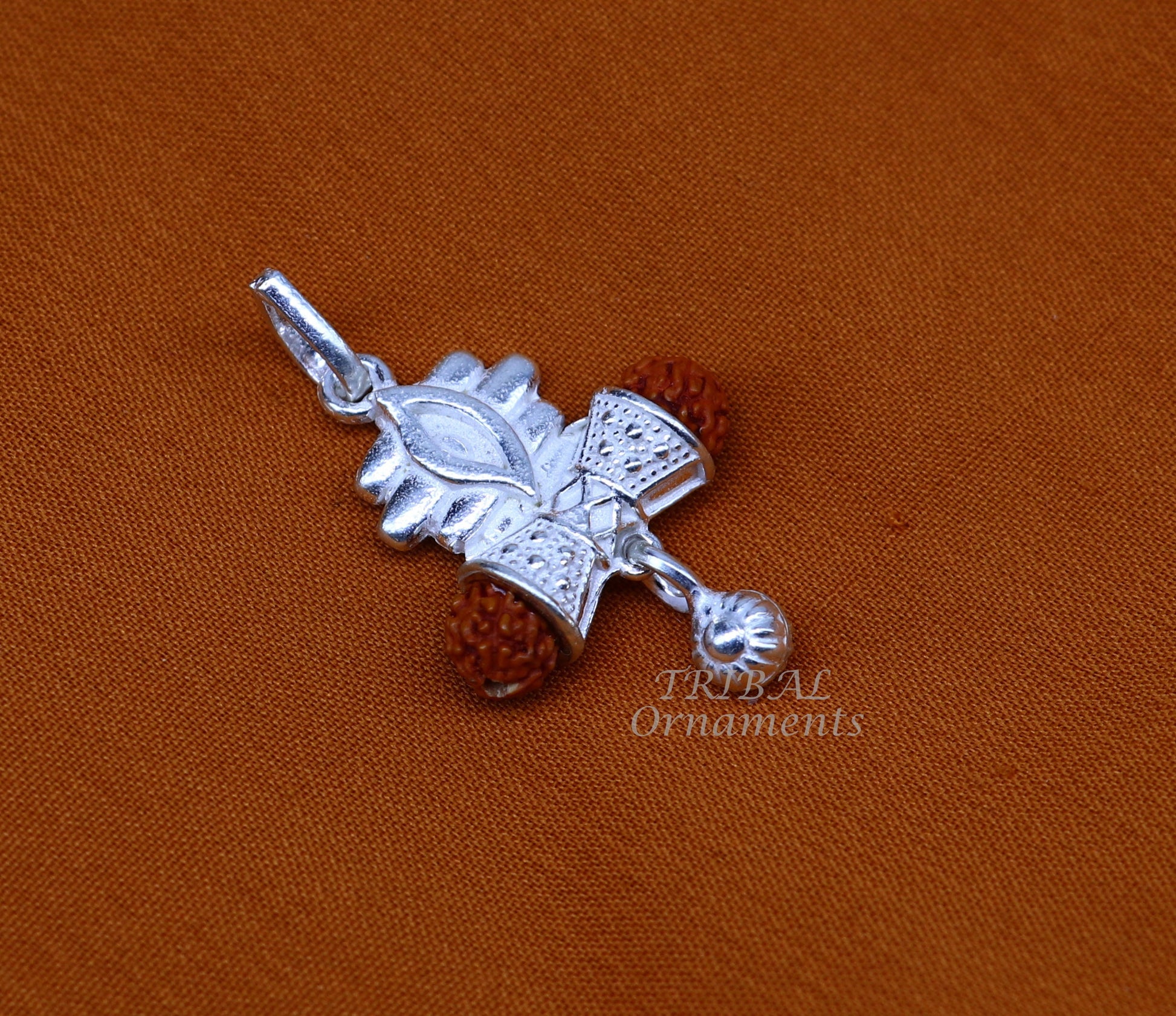 925 sterling silver handmade lord shiva pendant amazing damaru style rudraksha pendant for unisex best gifting jewelry from india nsp549 - TRIBAL ORNAMENTS