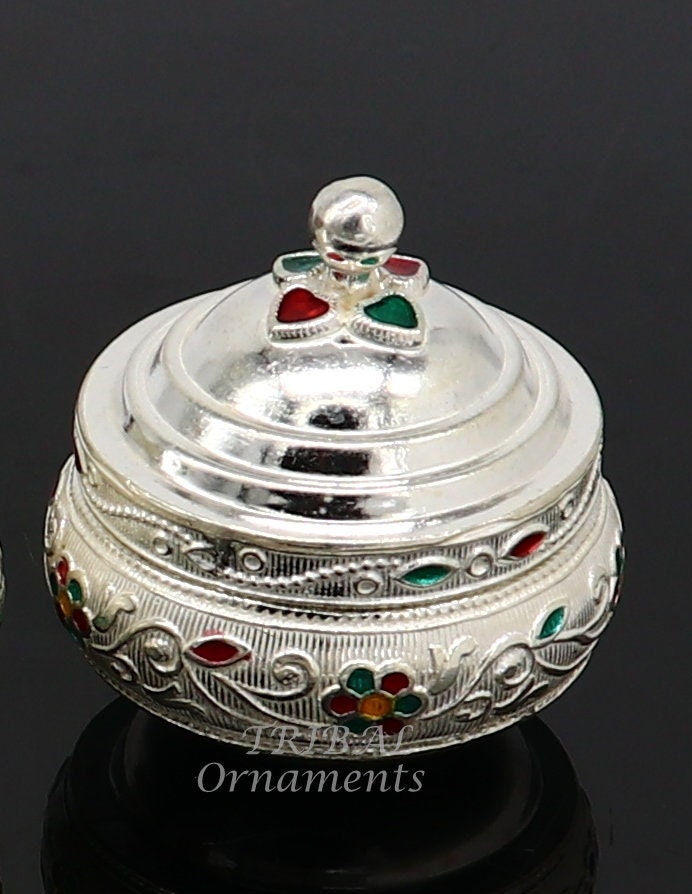 925 sterling silver trinket box, kajal box/casket box, Sindur box collection, container box, eyeliner box best brides  gifting stb392 - TRIBAL ORNAMENTS