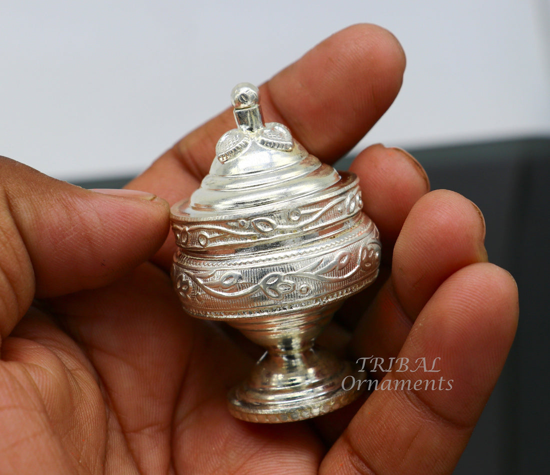 Vintage style handmade 925 sterling silver trinket box, best brides kukum box. best puja utensils, silver article jewelry box stb393 - TRIBAL ORNAMENTS