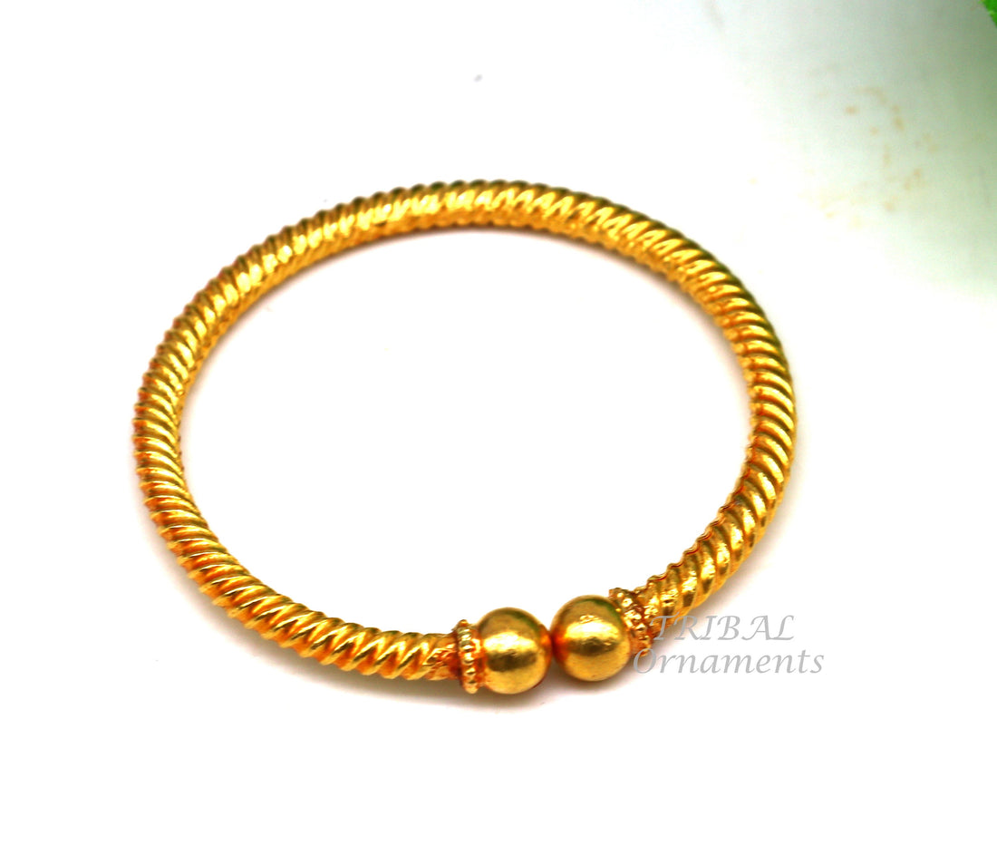 22k yellow gold handmade fabulous vintage ball face design baby bangle pair kada certified hallmarked jewelry for baby or kids  gk03 - TRIBAL ORNAMENTS