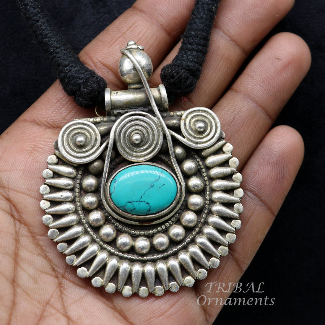 925 sterling silver handmade fabulous turquoise stone gorgeous pendant wedding women's brides belly dance ethnic  jewelry nsp498 - TRIBAL ORNAMENTS