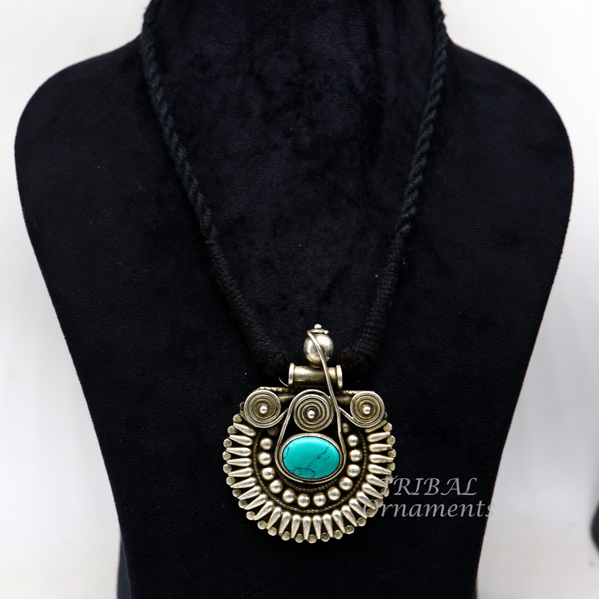 925 sterling silver handmade fabulous turquoise stone gorgeous pendant wedding women's brides belly dance ethnic  jewelry nsp498 - TRIBAL ORNAMENTS