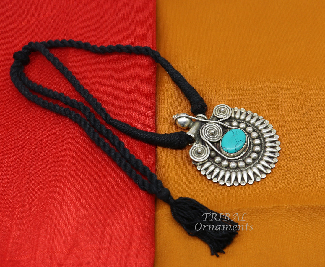 925 sterling silver handmade fabulous turquoise stone gorgeous pendant wedding women's brides belly dance ethnic  jewelry nsp498 - TRIBAL ORNAMENTS