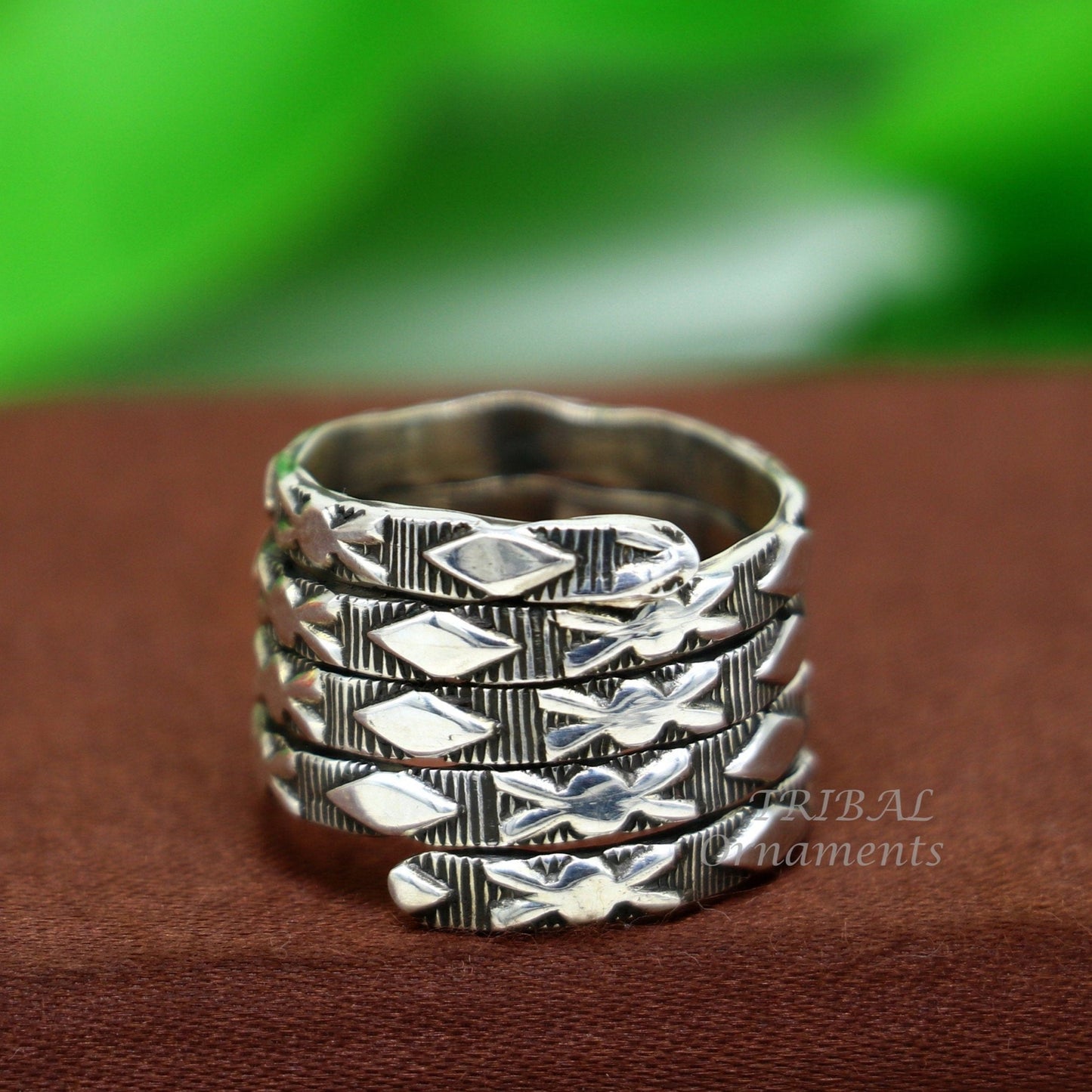 925 Sterling silver Vintage handmade solid spiral design ring band , excellent tribal customized belly dance hippie & boho jewelry sr345 - TRIBAL ORNAMENTS