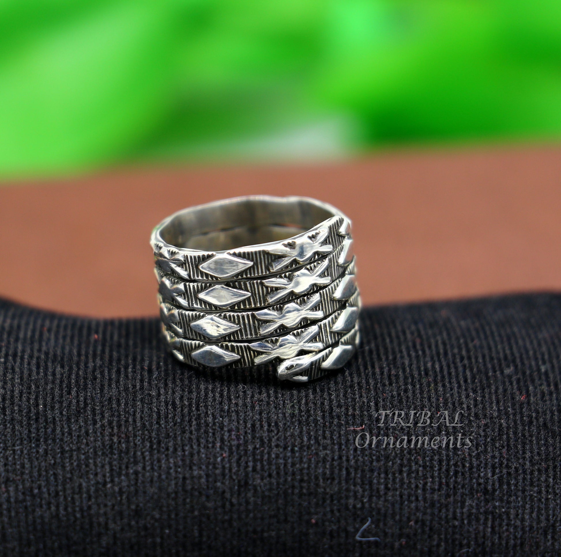 925 Sterling silver Vintage handmade solid spiral design ring band , excellent tribal customized belly dance hippie & boho jewelry sr345 - TRIBAL ORNAMENTS