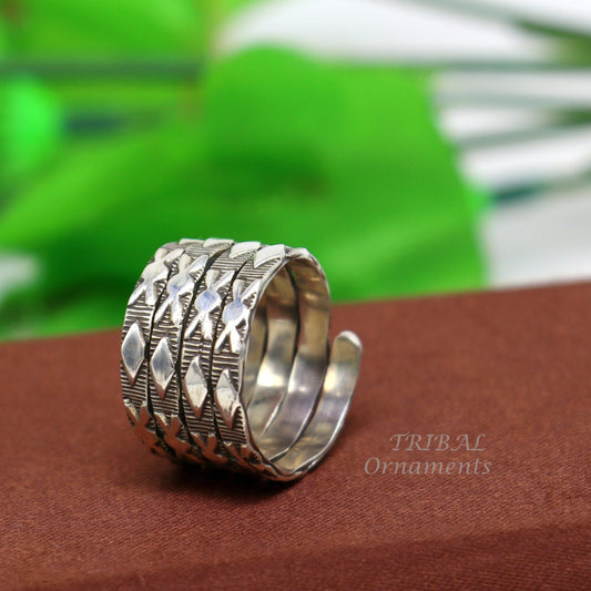 925 Sterling silver Vintage handmade solid spiral design ring band , excellent tribal customized belly dance hippie & boho jewelry sr345 - TRIBAL ORNAMENTS