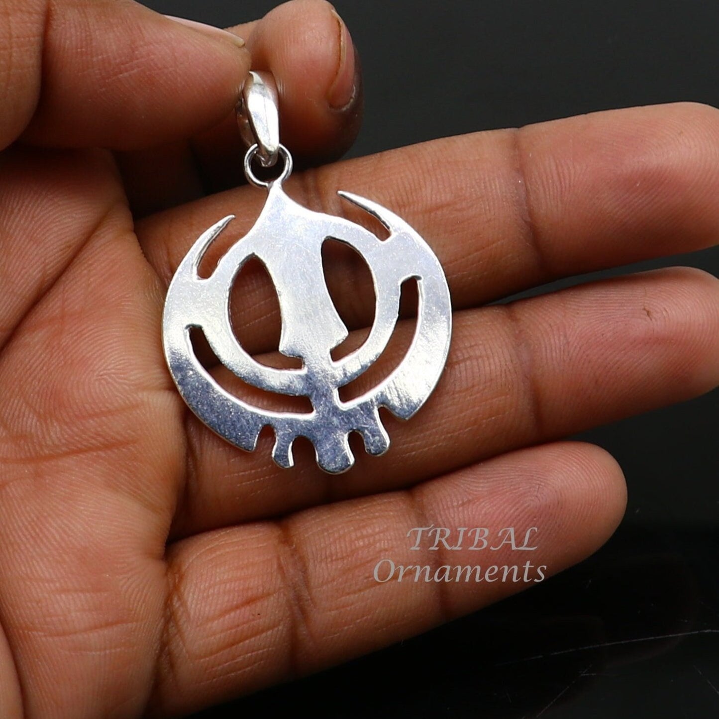 925 sterling silver handmade design holy khalsa Waheguru pendant, sikha Sardar symbol pendant, best blessing pendant from india nsp509 - TRIBAL ORNAMENTS