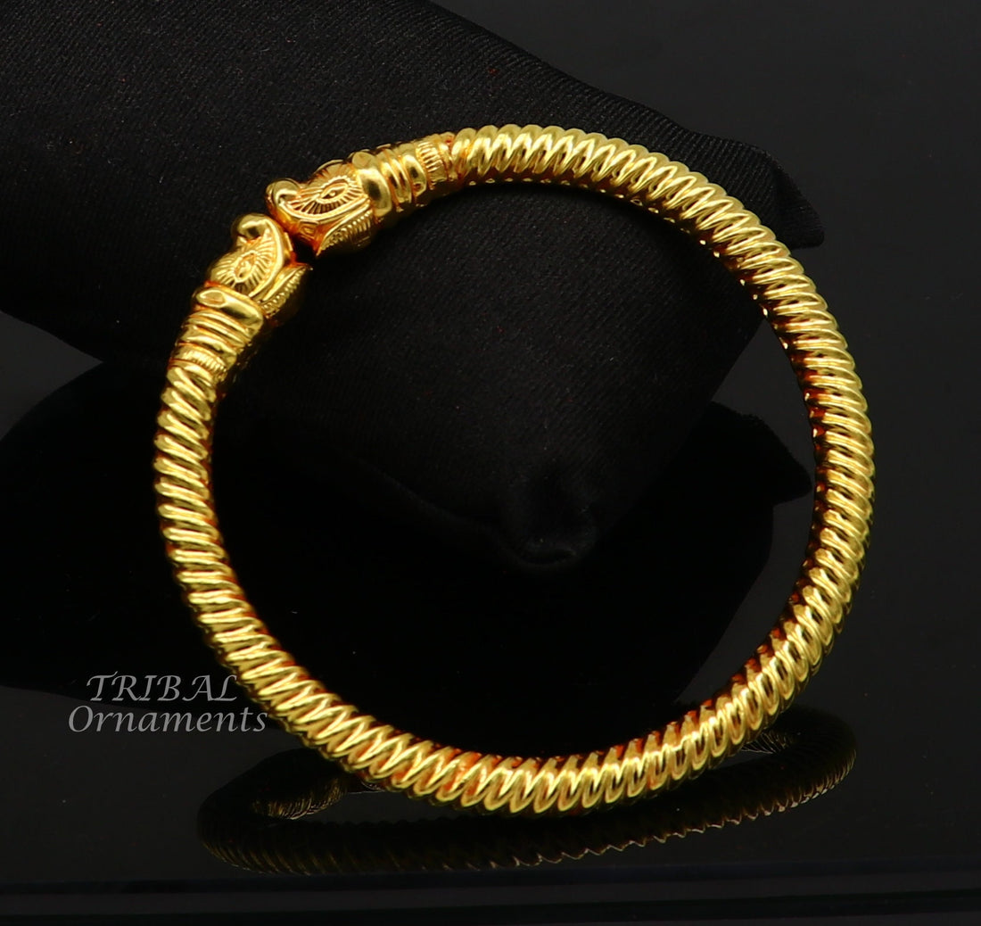 22 kt yellow gold handmade customized vintage elephant design stylish kada bangle bracelet, best gifting for wedding anniversary gift gk02 - TRIBAL ORNAMENTS