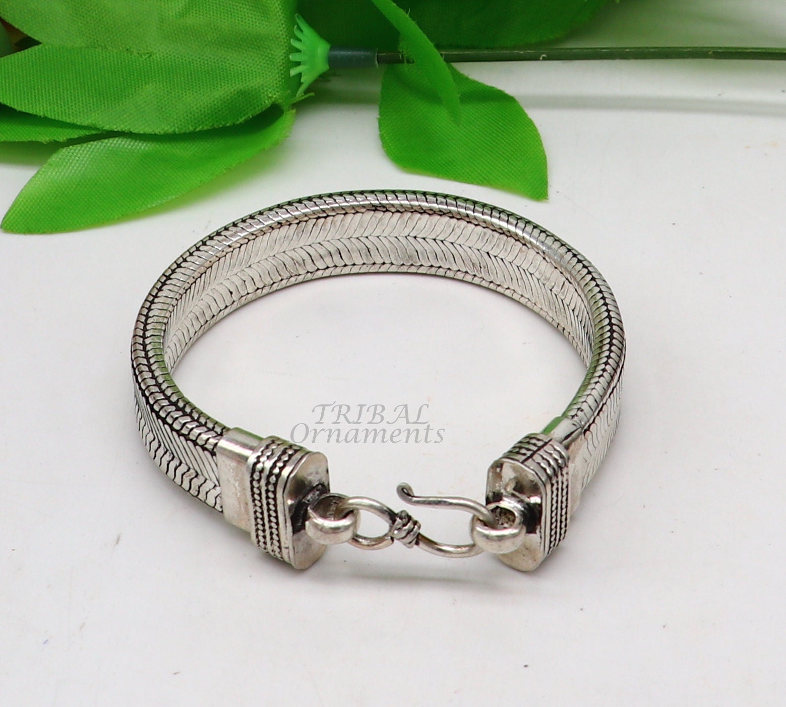 925 sterling silver handmade gorgeous vintage design solid wheat chain flexible bracelet belt unisex jewelry from Rajasthan India sbr408 - TRIBAL ORNAMENTS