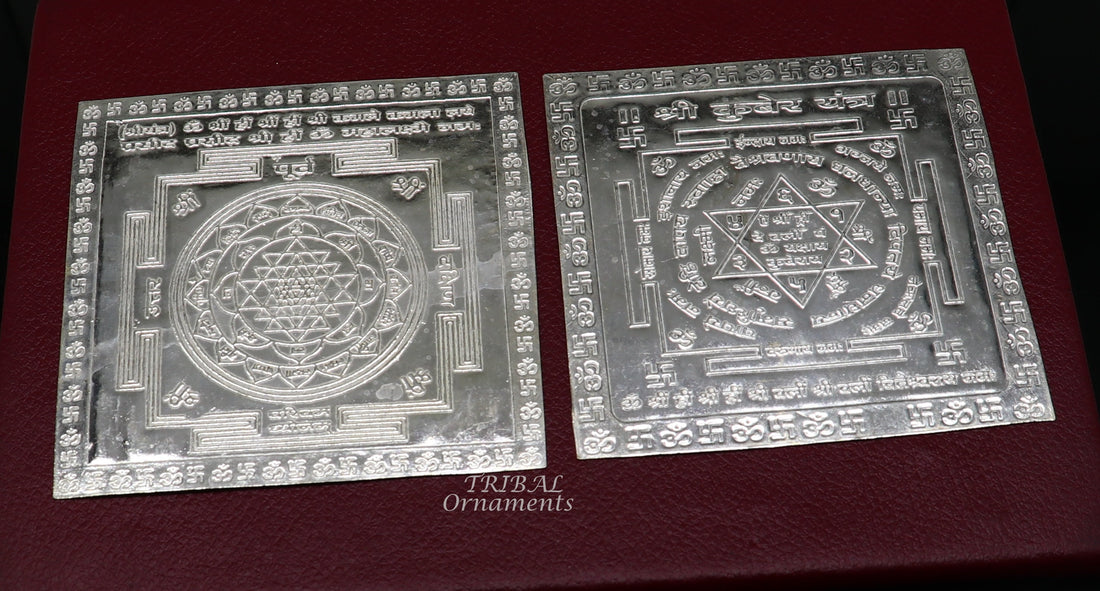 925 sterling silver handmade idol Shree kubera or shri Yantram holy divine yantram for wealth and prosperity, puja article su886 - TRIBAL ORNAMENTS