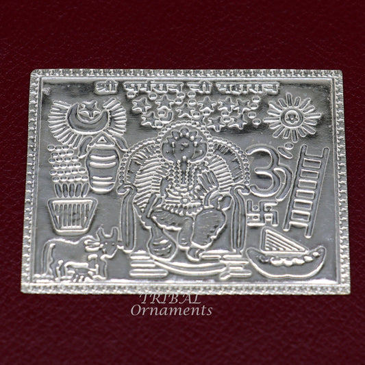 925 sterling silver handmade idol deity Shree Dharmraj ji maharaj flat puja article for wealth and prosperity, puja article su887 - TRIBAL ORNAMENTS