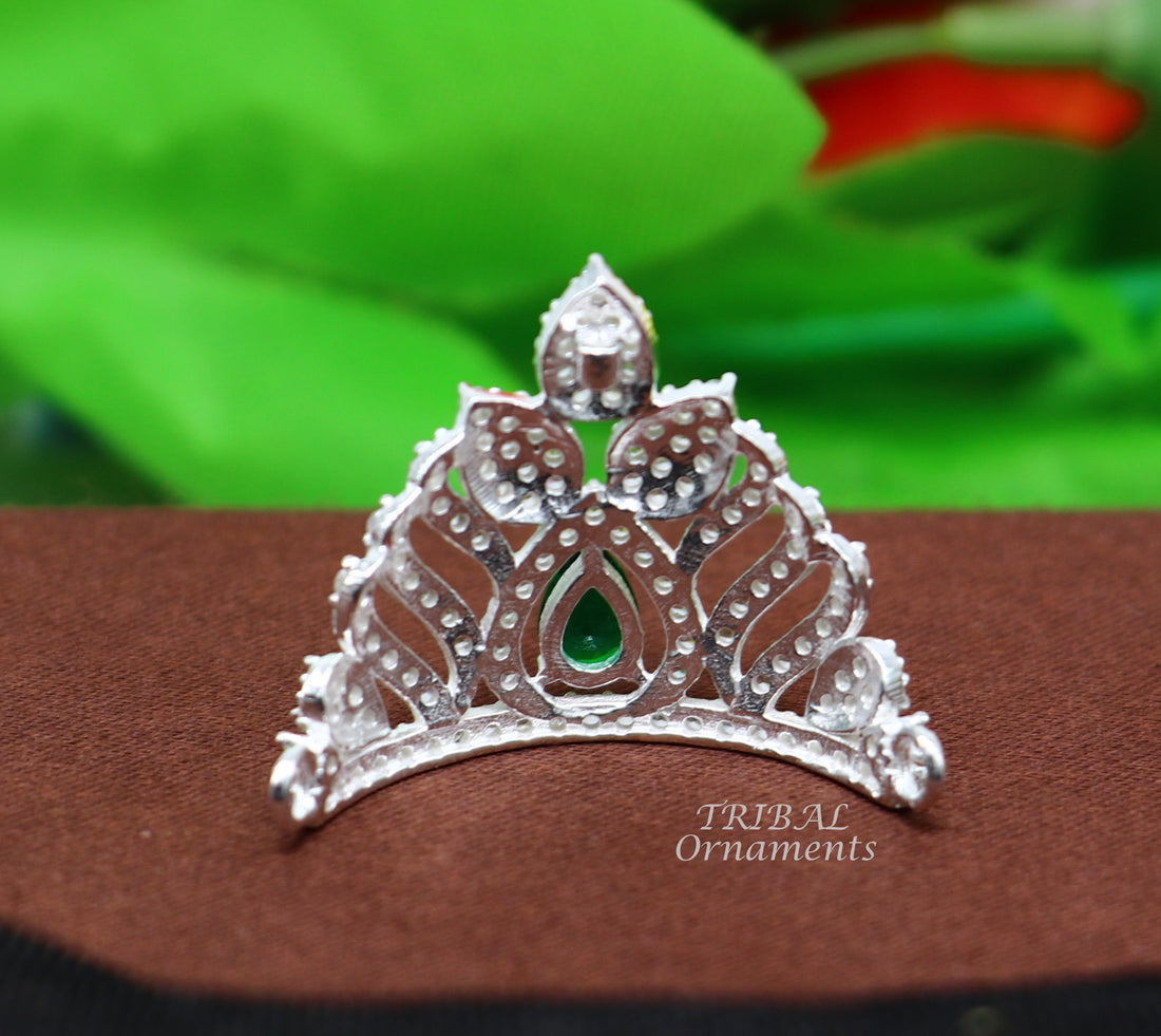 Gorgeous design cz stone handmade 925 sterling silver lord krishna baby mukut, amazing laddy gopala, crawling krishna crown mukut su915 - TRIBAL ORNAMENTS