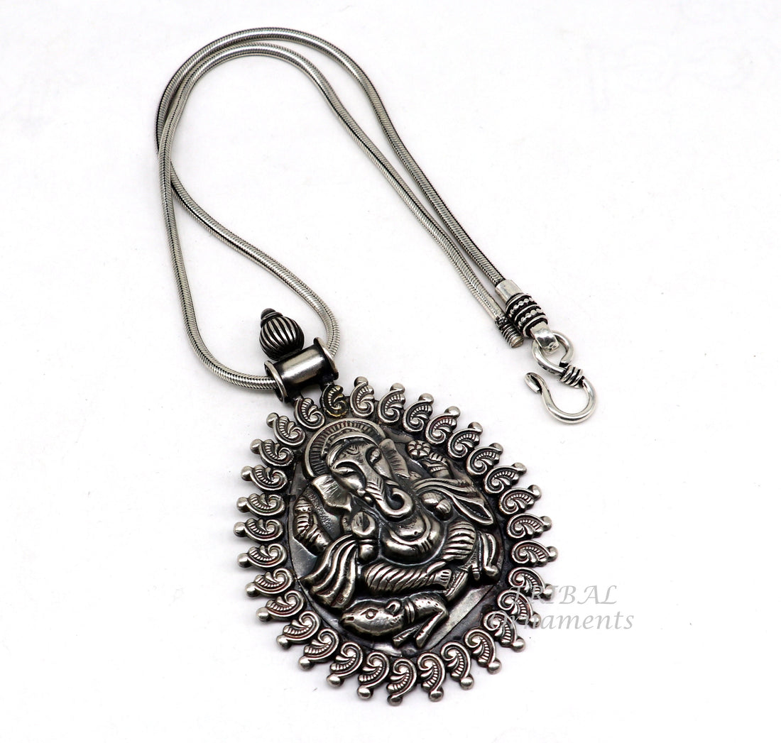 925 sterling silver handmade vintage design amazing lord Ganesha pendant best brides ethnic tribal belly dance jewelry  india nsp516 - TRIBAL ORNAMENTS