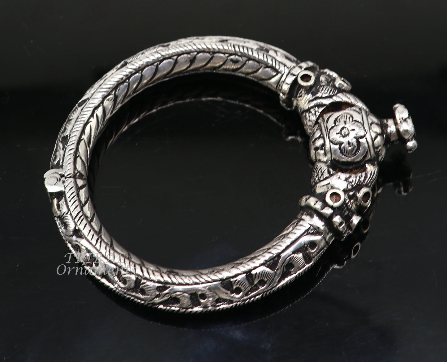 925 sterling silver handmade chitai work crocodile face fabulous handcrafted work vintage bangle bracelet kada, bridesmaid gifting nsk543 - TRIBAL ORNAMENTS