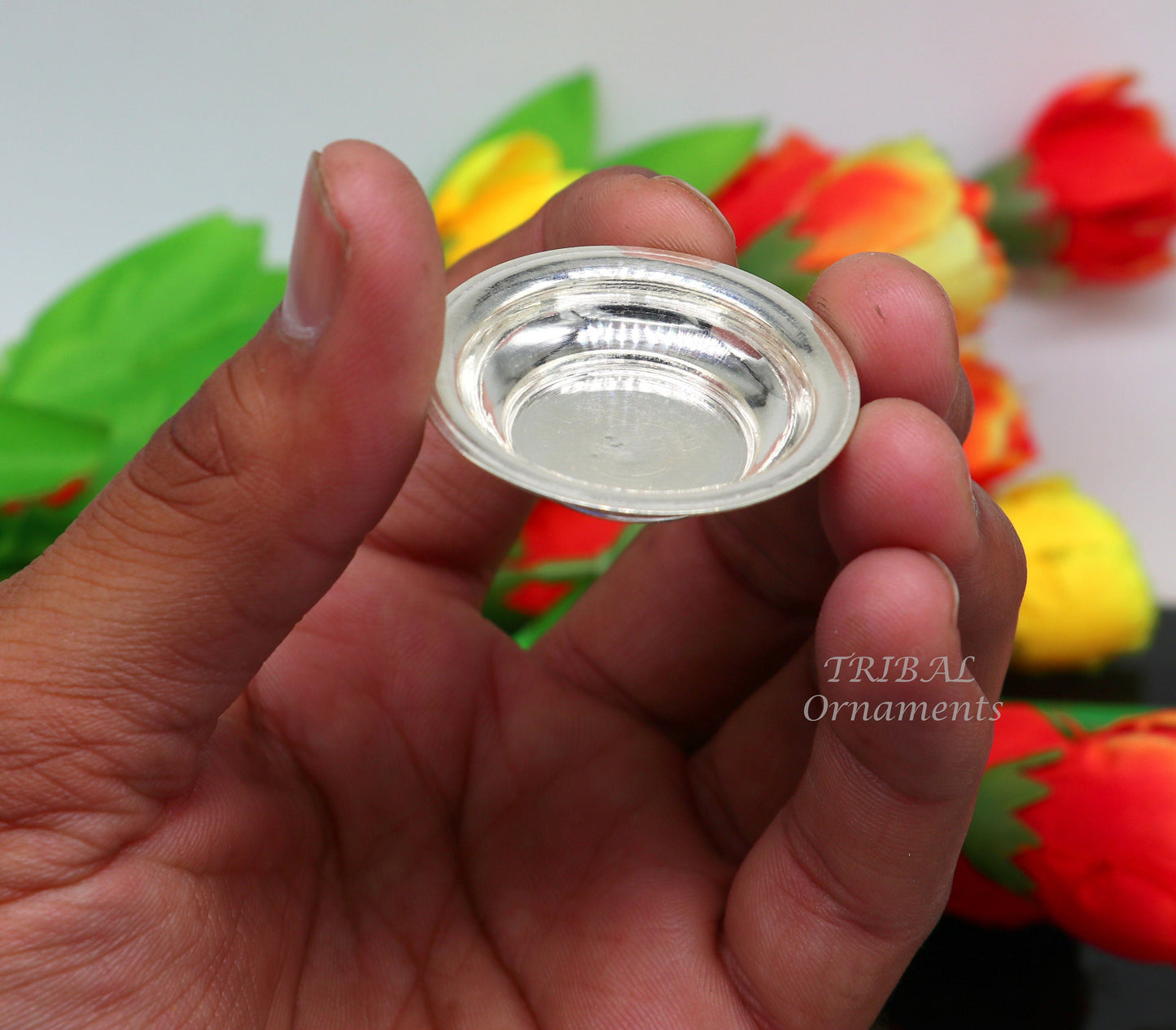 925 silver handmade silver small plate or Tilak bowl , best small tiny plate for saffron sandal or kumkum  tilak dani su896 - TRIBAL ORNAMENTS