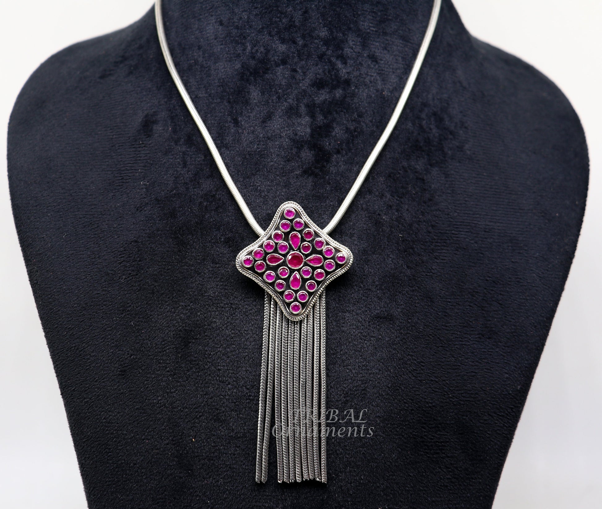 925 sterling silver handmade fabulous cut stone pendant with gorgeous hanging chains best belly dance ethnic jewelry  nsp526 - TRIBAL ORNAMENTS
