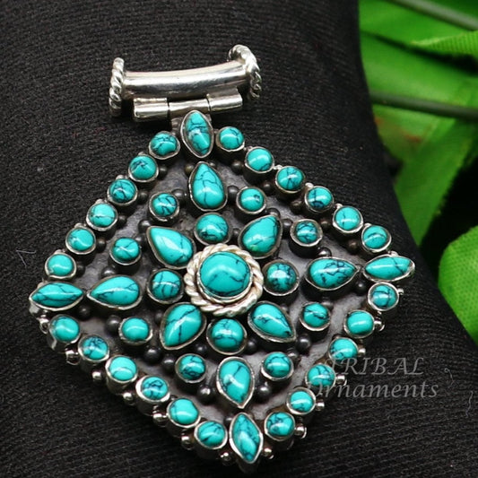 Vintage antique design handmade 925 sterling silver fabulous turquoise stone pendant wedding women's ethnic tribal jewelry nsp527 - TRIBAL ORNAMENTS