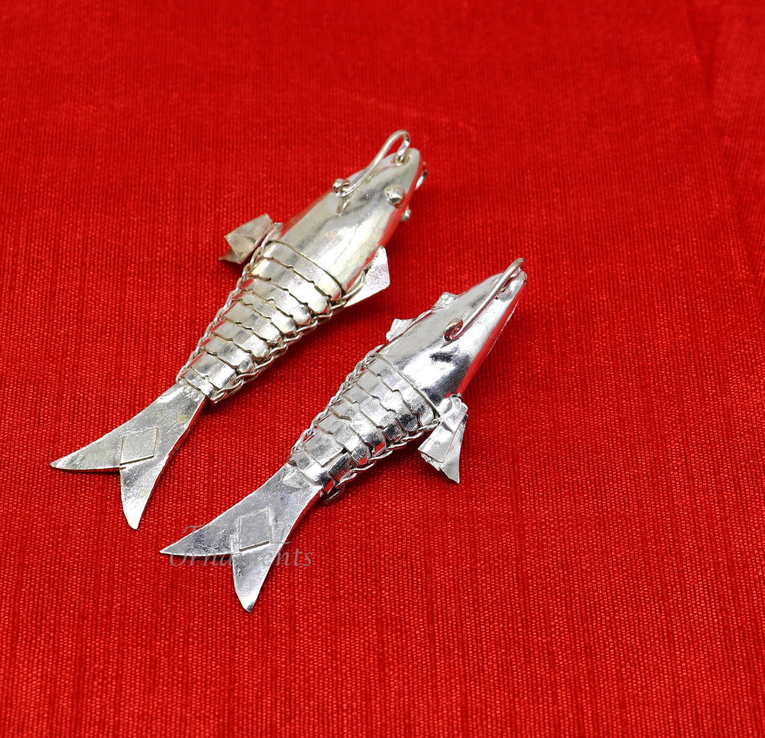 Solid silver handmade silver fish, Lord vishnu avatar Matsya, Silver Puja Fish For Prosperity And Good Luck, best collectible art su901 - TRIBAL ORNAMENTS