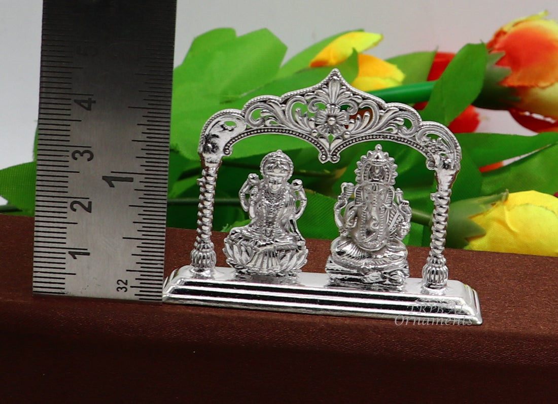Solid Sterling silver handmade Hindu idols Laxmi Ganesha statue, puja article figurine, home décor Diwali puja gift art560 - TRIBAL ORNAMENTS