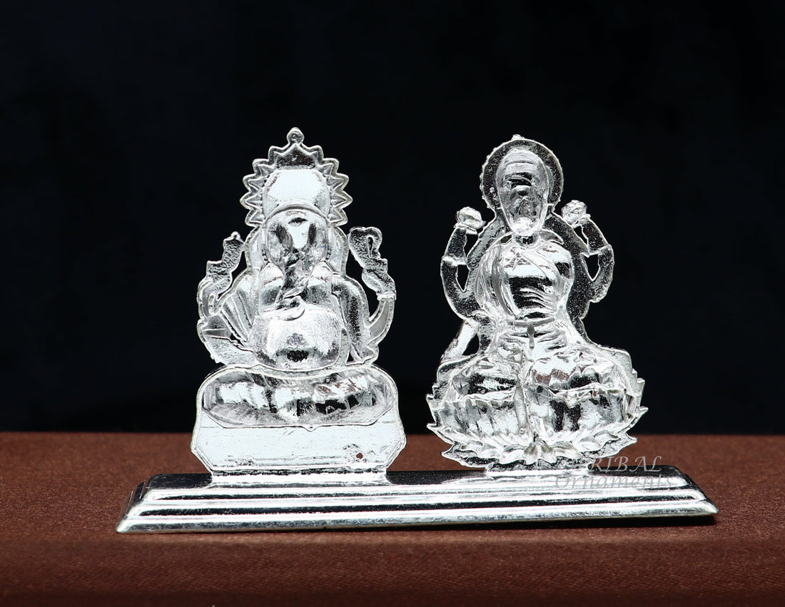 Solid Sterling silver handmade Hindu idols Laxmi Ganesha statue, puja article figurine, home décor Diwali puja gift art561 - TRIBAL ORNAMENTS