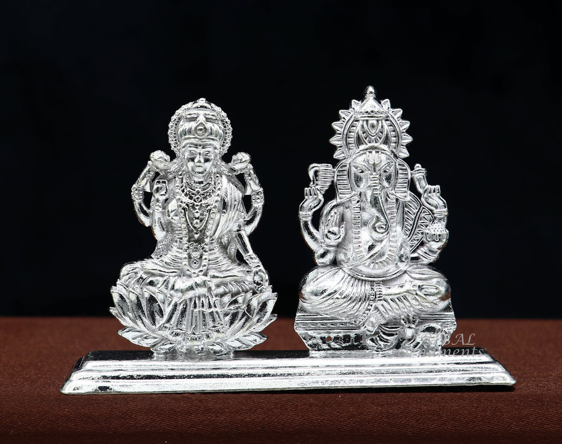 Solid Sterling silver handmade Hindu idols Laxmi Ganesha statue, puja article figurine, home décor Diwali puja gift art561 - TRIBAL ORNAMENTS