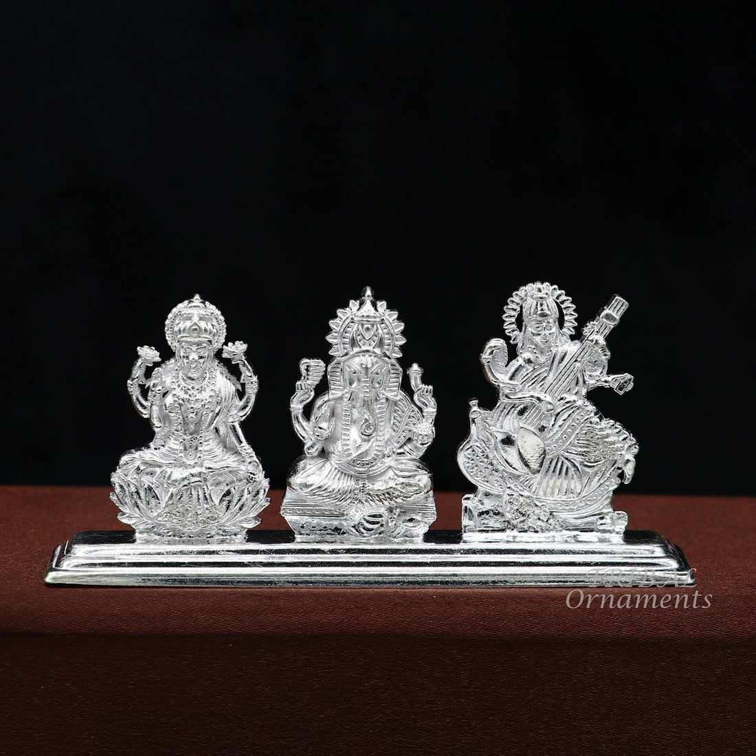 Solid Sterling silver handmade Hindu idols Laxmi,Ganesha and Saraswati statue, puja article figurine, home décor Diwali puja gift ART562 - TRIBAL ORNAMENTS