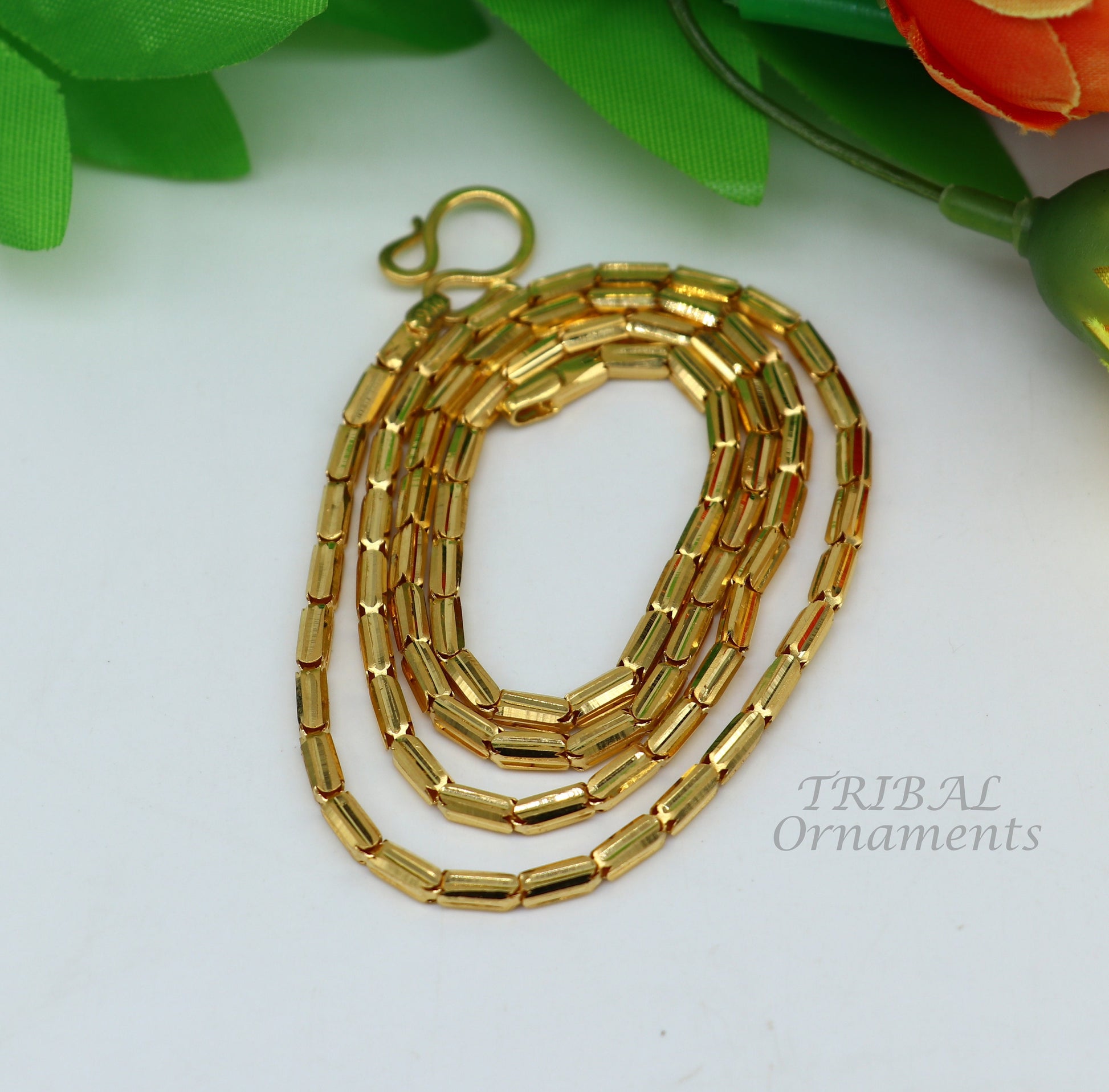 18kt ct yellow gold handmade amazing unique style baht chain all sizes necklace unisex jewelry, best gifting jewelry ch564 - TRIBAL ORNAMENTS