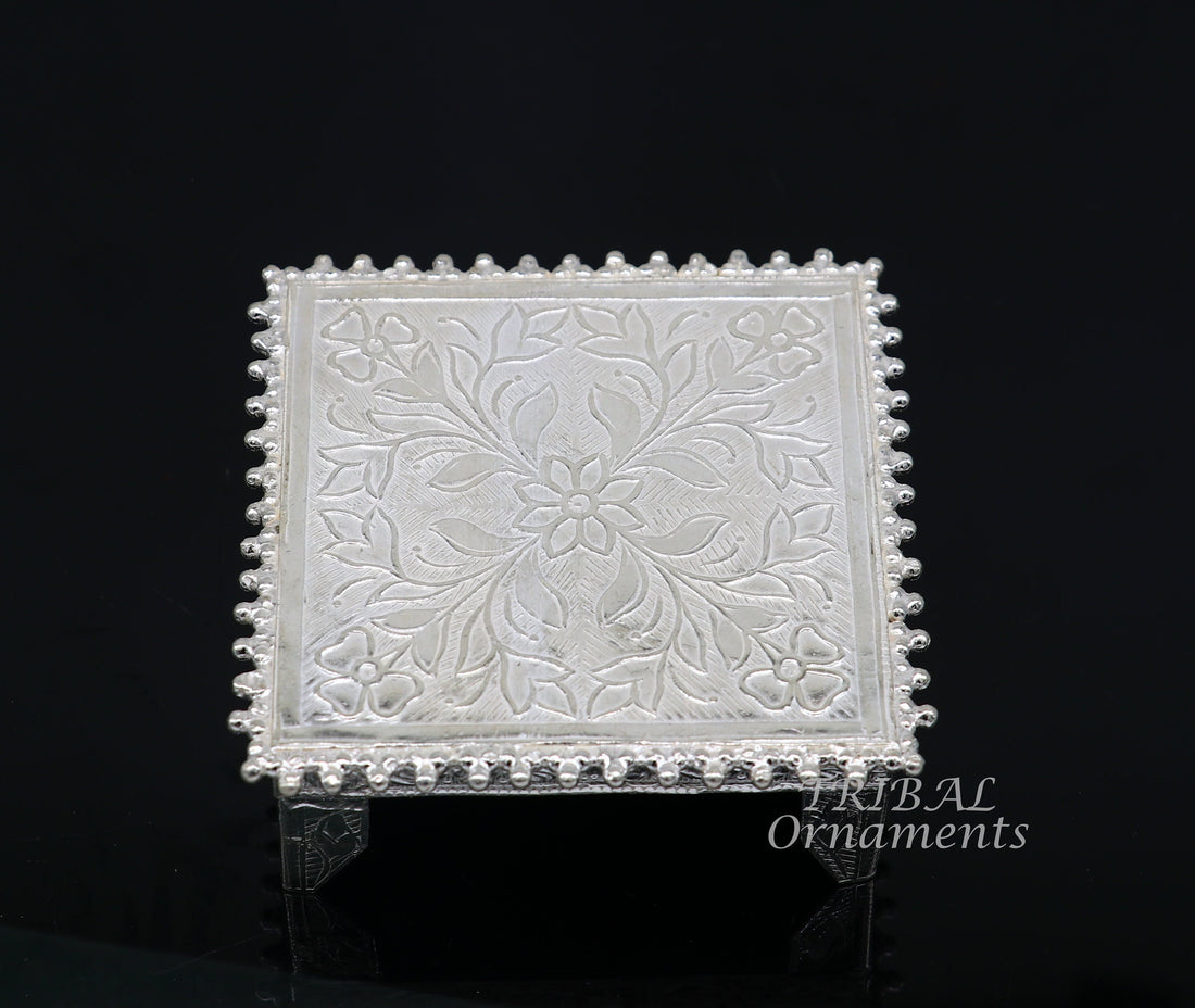 2.5" Vintage design Sterling silver handmade customize small square shape table/bazot/chouki, excellent home puja utensils temple art su919 - TRIBAL ORNAMENTS