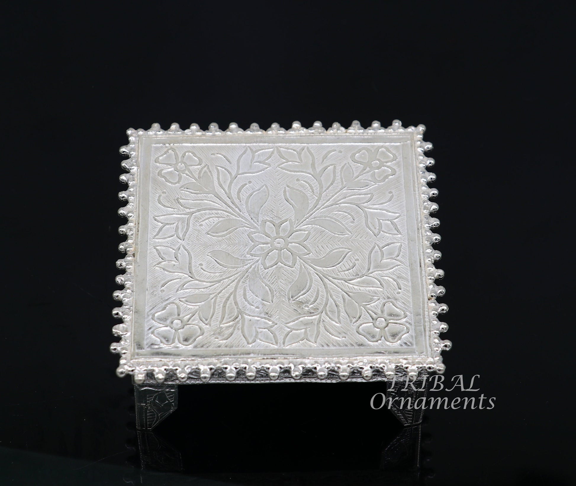 2.5" Vintage design Sterling silver handmade customize small square shape table/bazot/chouki, excellent home puja utensils temple art su919 - TRIBAL ORNAMENTS