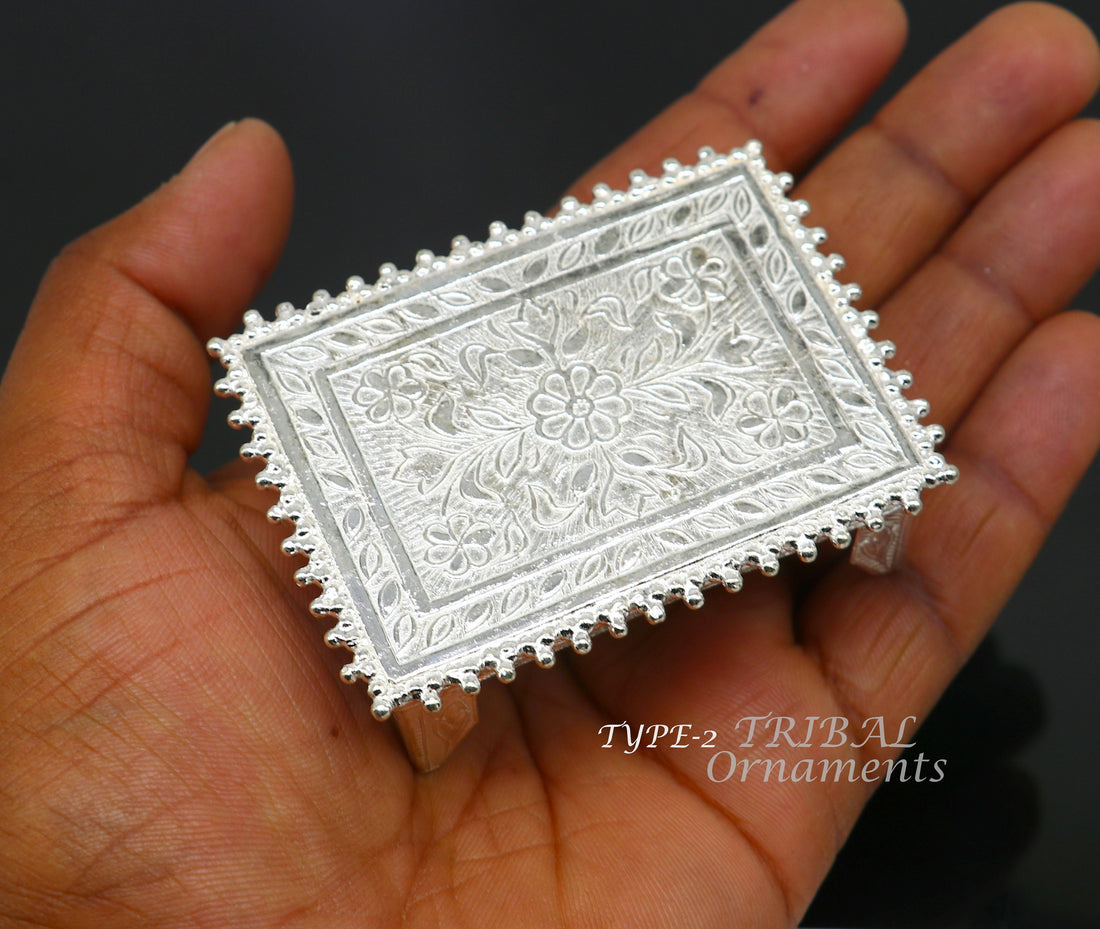 Sterling silver handmade customize small rectangle shape puja article table/bazot/chouki, excellent home puja utensils temple art su920 - TRIBAL ORNAMENTS