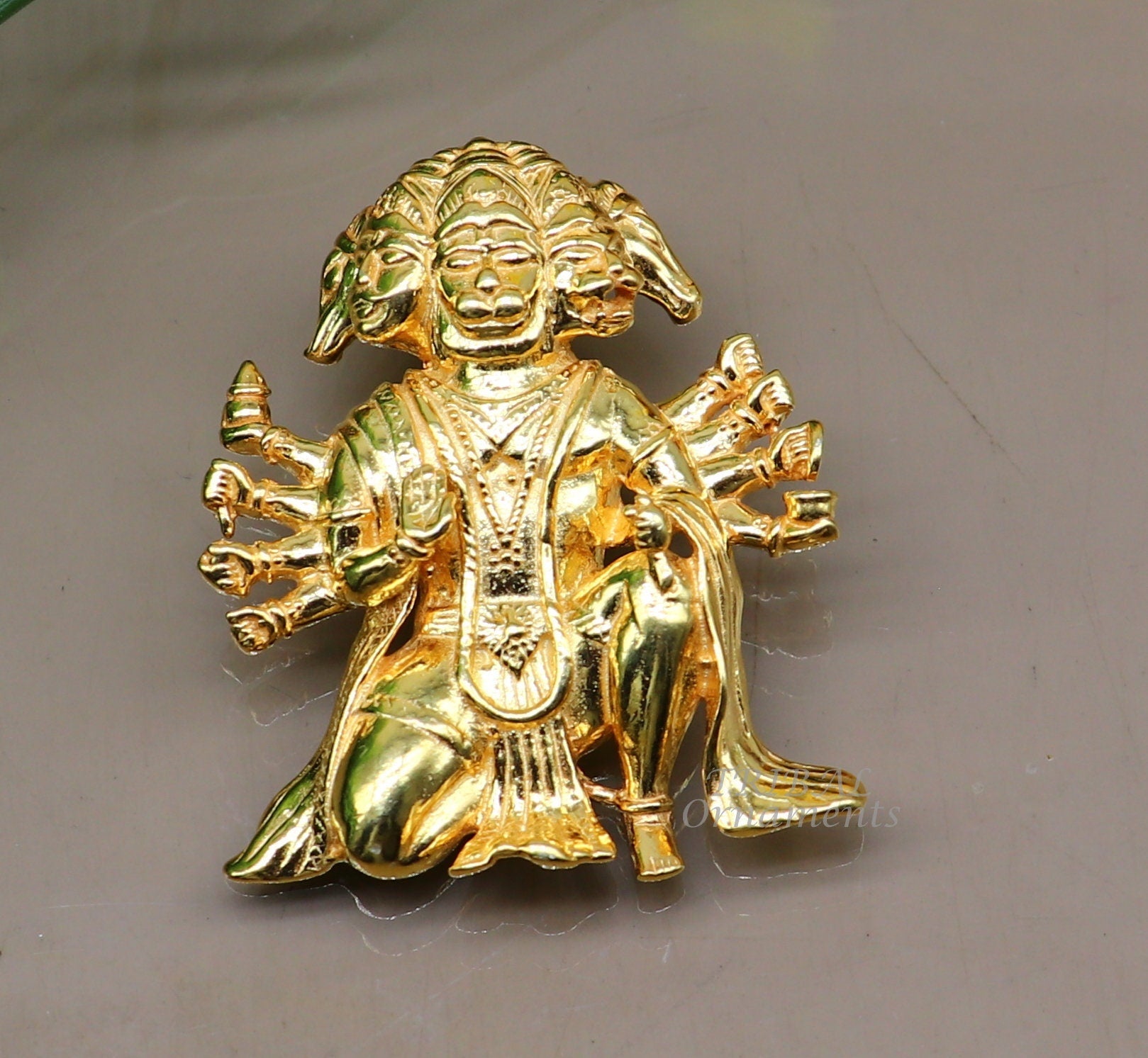 Pure 925 sterling silver handmade Hindu god Lord Panchmukhi Hanuman Gold polished pendant, amazing designer pendant unisex jewelry nsp542 - TRIBAL ORNAMENTS
