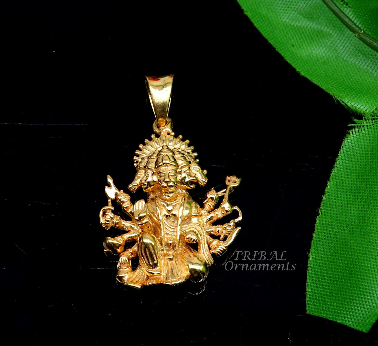 Pure 925 sterling silver handmade Hindu god Lord Panchmukhi Hanuman Gold polished pendant, amazing designer pendant unisex jewelry nsp543 - TRIBAL ORNAMENTS