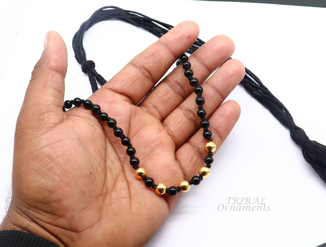 22kt yellow gold handmade wax beads and black beaded adjustable necklace, amazing single line choker for brides or girl's  set91 - TRIBAL ORNAMENTS