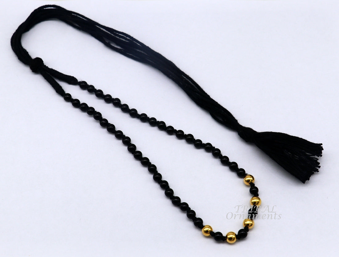 22kt yellow gold handmade wax beads and black beaded adjustable necklace, amazing single line choker for brides or girl's  set91 - TRIBAL ORNAMENTS