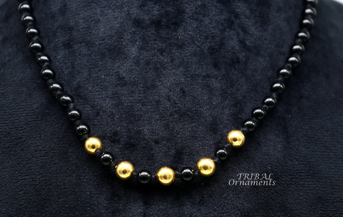 22kt yellow gold handmade wax beads and black beaded adjustable necklace, amazing single line choker for brides or girl's  set91 - TRIBAL ORNAMENTS