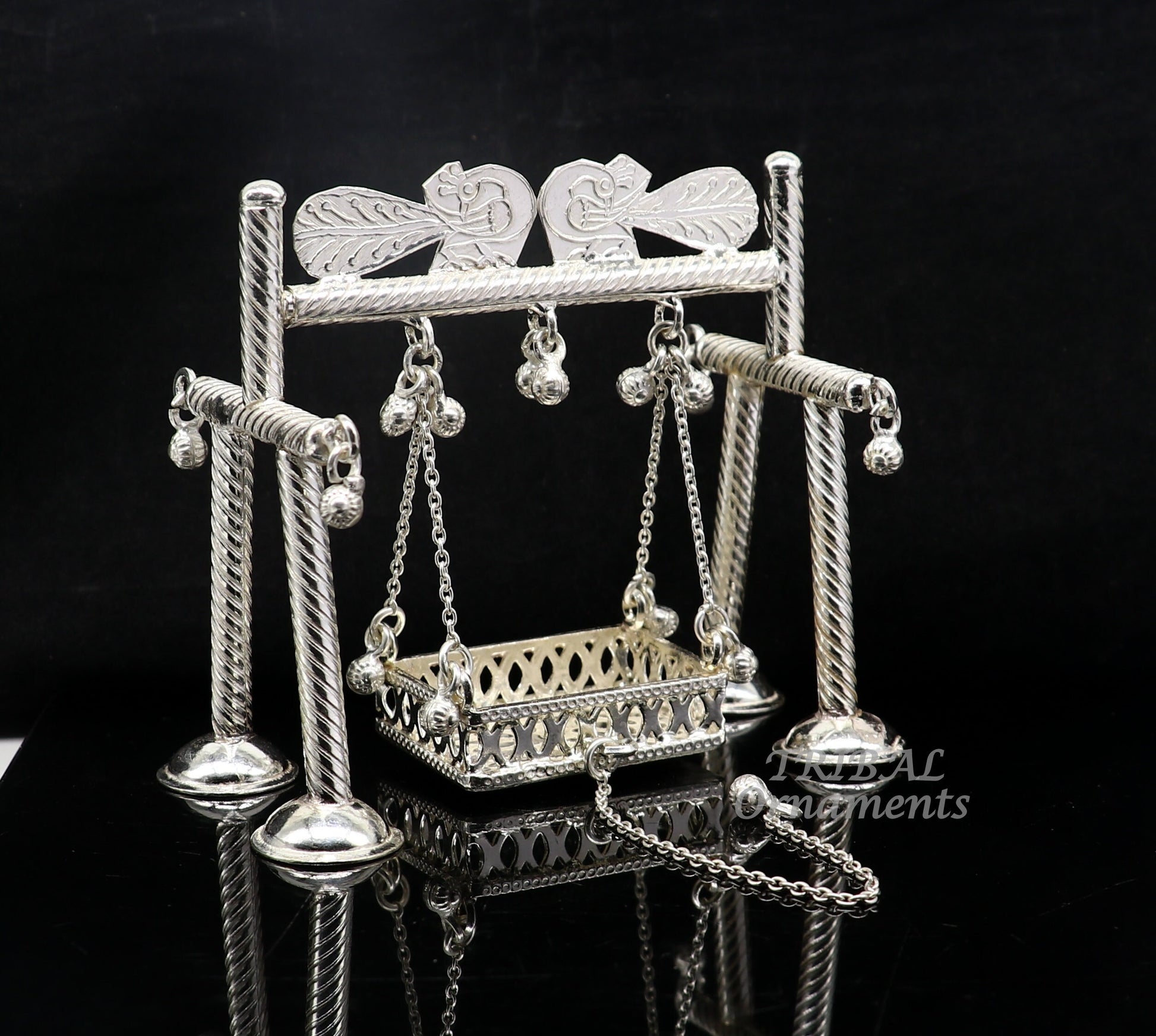 925 Sterling silver handmade Bal Gopala jhula, little Krishna swing, child krishan palana, silver jhula, laddu gopal jhula, silver art su928 - TRIBAL ORNAMENTS