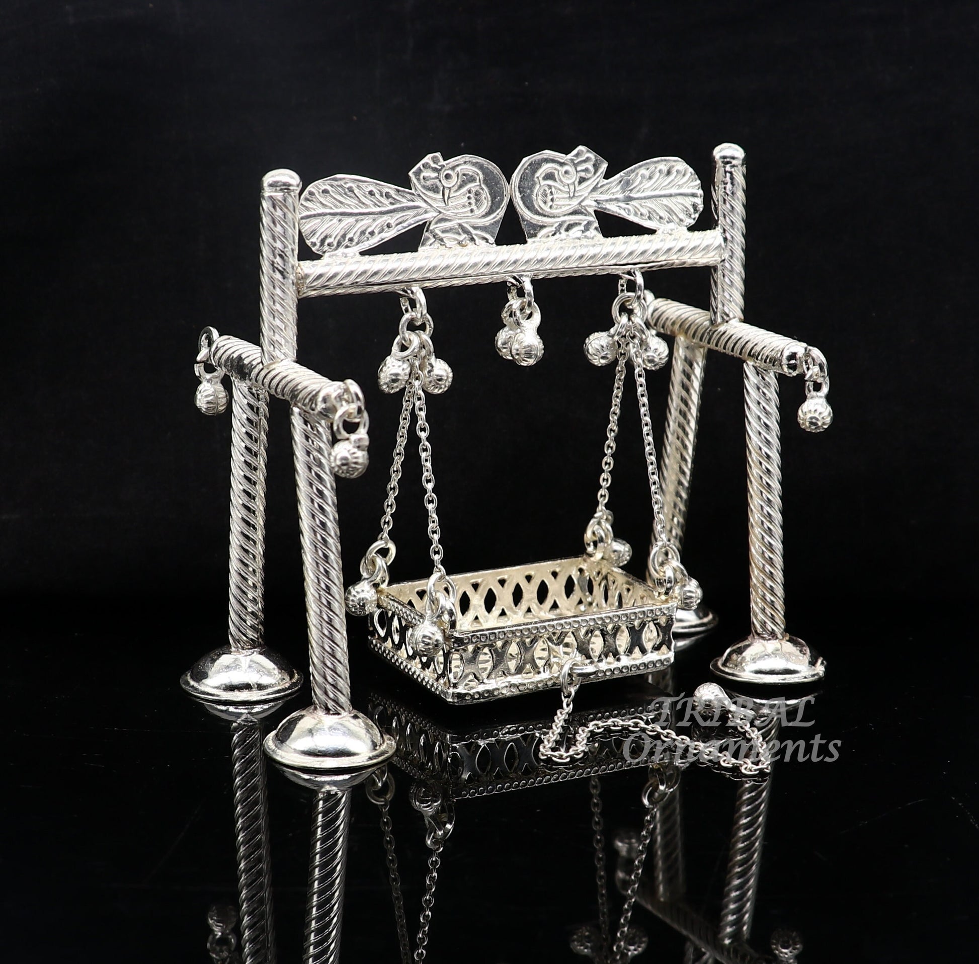 925 Sterling silver handmade Bal Gopala jhula, little Krishna swing, child krishan palana, silver jhula, laddu gopal jhula, silver art su928 - TRIBAL ORNAMENTS