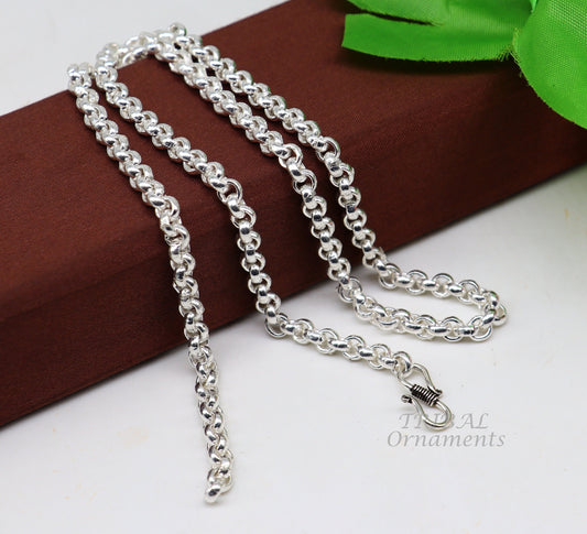 All sizes 925 Sterling silver handmade fabulous cable link rolo chain unisex necklace or anklet or belly chain  jewelry from india ch199 - TRIBAL ORNAMENTS