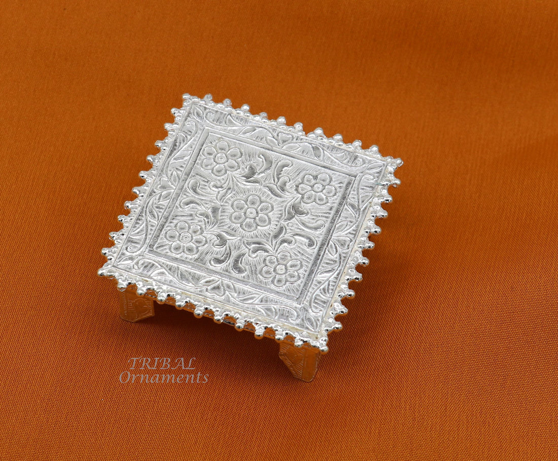 2" Vintage design Sterling silver handmade customize small square shape table/bazot/chouki, excellent home puja utensils temple art su953 - TRIBAL ORNAMENTS