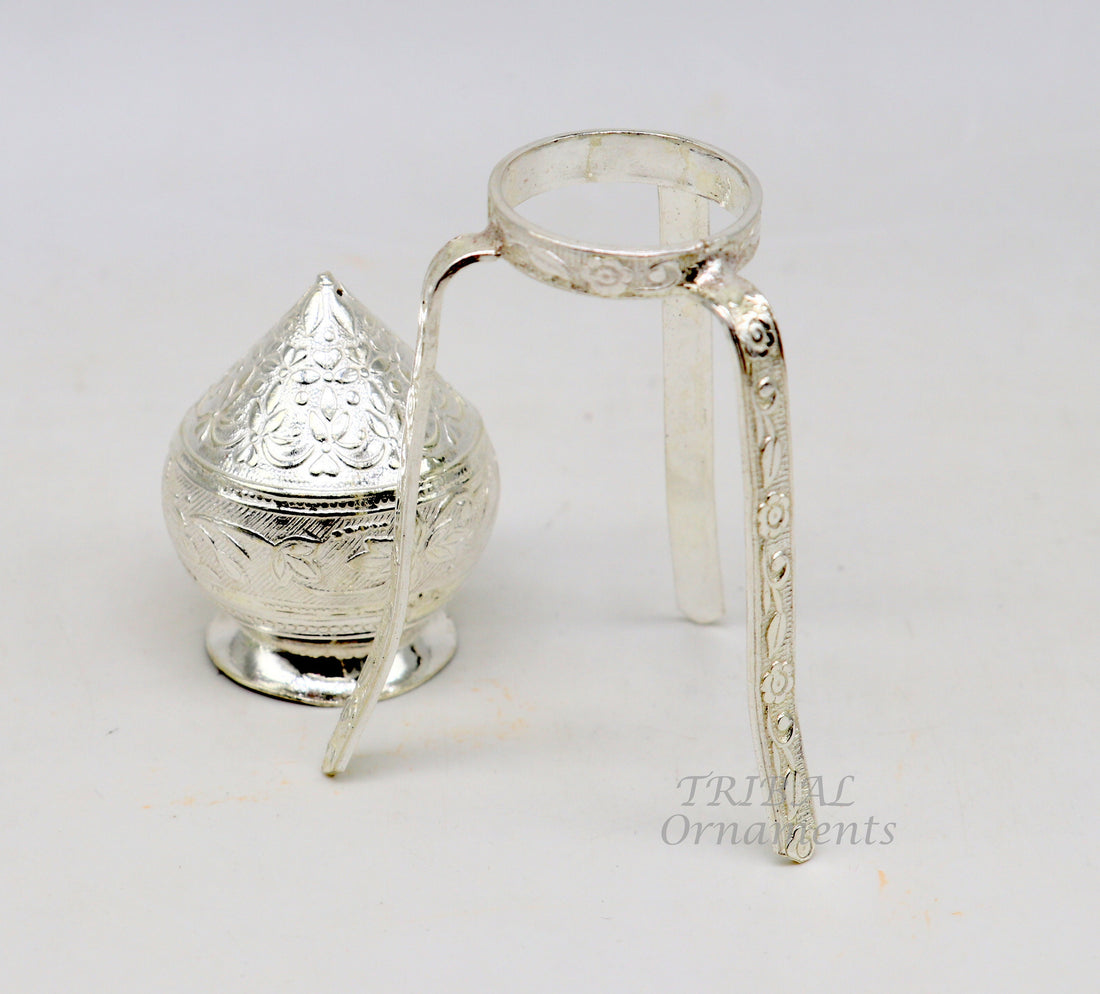 925 sterling silver handmade God shiva lingam water flow pot or puja kalas for Abhishek of lingam, best worshipping article from india su912 - TRIBAL ORNAMENTS