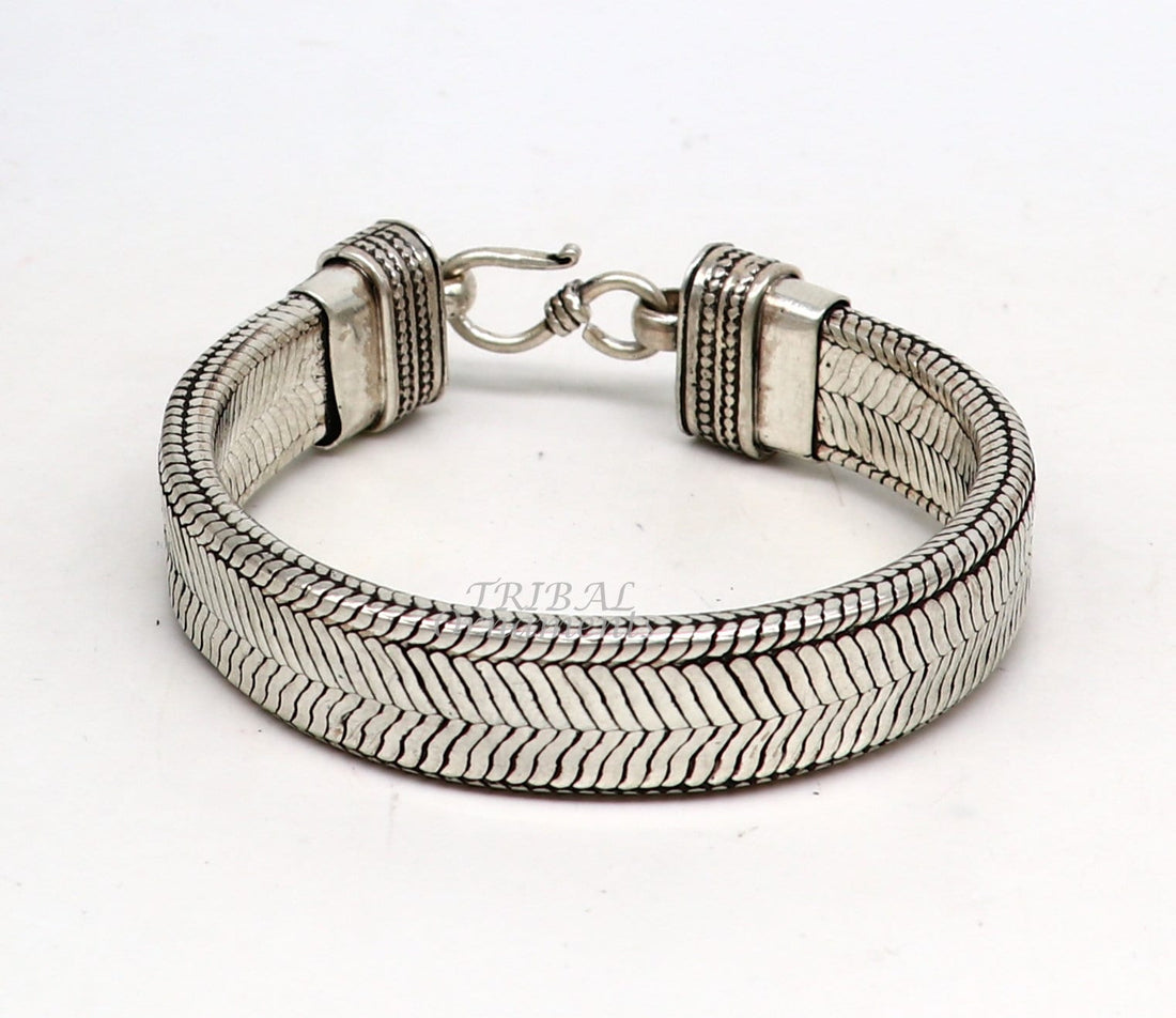 925 sterling silver handmade gorgeous vintage design solid wheat chain flexible bracelet belt unisex jewelry from Rajasthan India sbr409 - TRIBAL ORNAMENTS