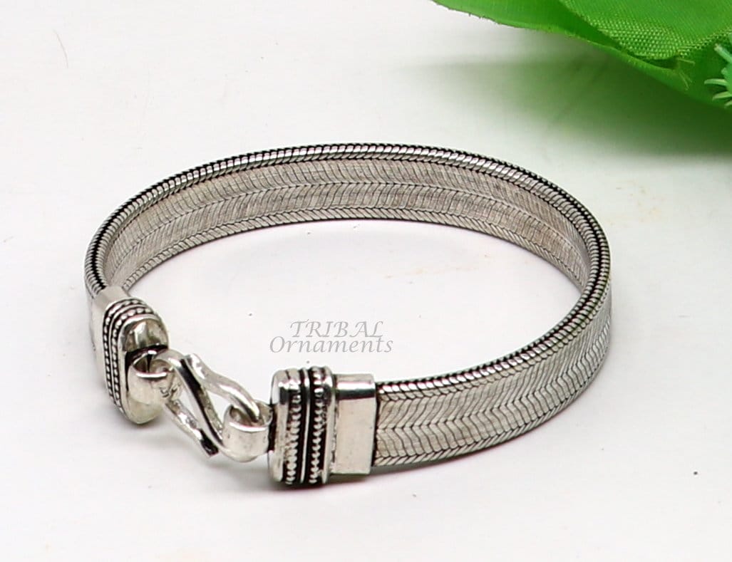 925 sterling silver handmade vintage design customized wheat bracelet wrist belt for men's, amazing gifting jewelry from india  sbr410 - TRIBAL ORNAMENTS