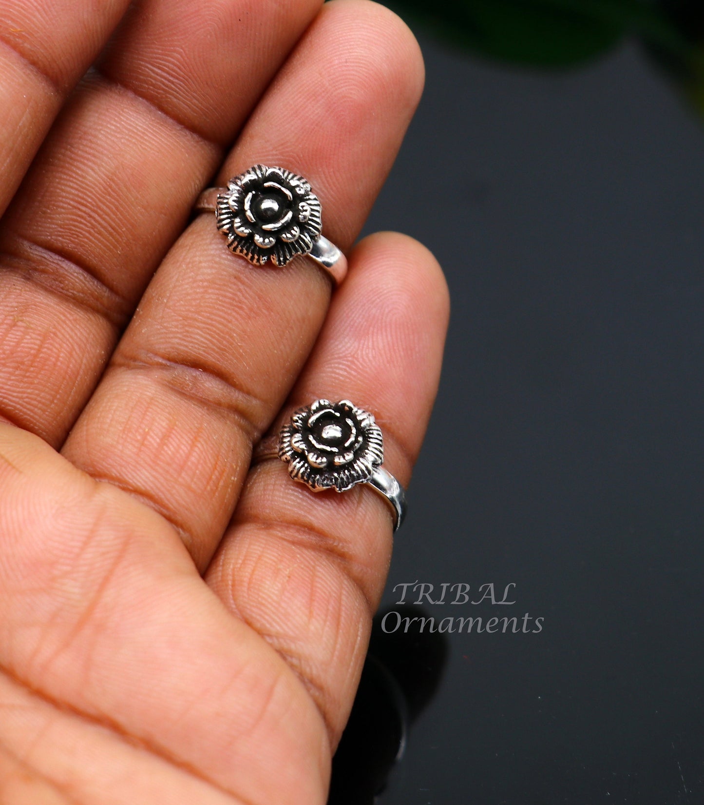 925 sterling silver handmade fabulous flower design toe ring band tribal belly dance vintage style ethnic brides jewelry ytr32 - TRIBAL ORNAMENTS