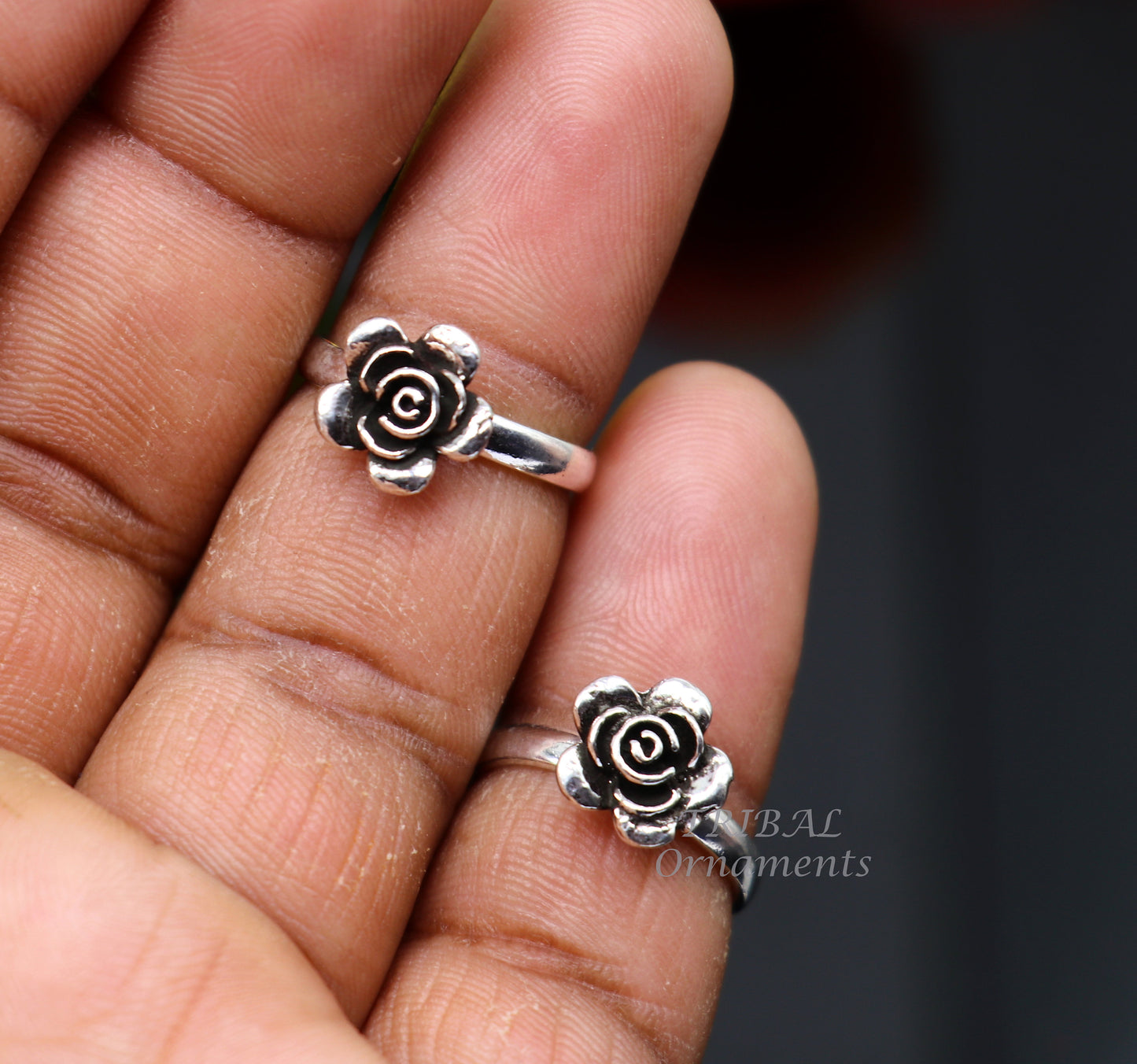 925 sterling silver handmade amazing rose flower design toe ring band tribal belly dance vintage style ethnic brides jewelry ytr35 - TRIBAL ORNAMENTS